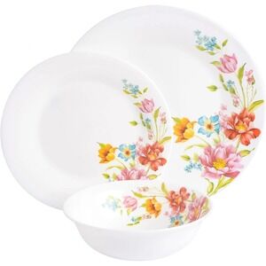 Gibson Home Ultra Round Red Floral 18-Piece White Glass Dinnerware Set NEW
